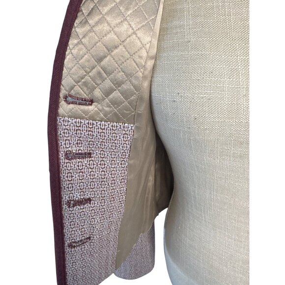 Petite Sophisticate Wool Blend Red & White Pattern Blazer Jacket Size 0 - Picture 9 of 15